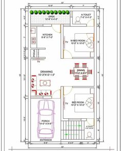 the floor plan for a small house with an attached garage and living room, as well as