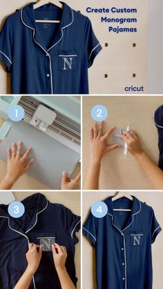 how to make an easy pajama shirt with the letter n in blue and white