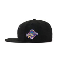 Celebrate what is probably one of the more exciting stories in MLB with this commemorative fitted from Hat Heaven. During its 5th season in the league, the young Marlins franchise found itself in its first world championship series as the underdog. They would go on to make history in the fall of 1997, winning their first ever World Series title. With throwback logo mixed up with the beautifully colored 1997 logo, this is a hat you can’t pass up on. Hat Material: 100% WoolCrown: BlackVisor: Black Black Fitted Hat With Flat Crown For Sports Events, Black Flat Crown Fitted Hat For Sports Events, Throwback Snapback Fitted Hat For Baseball Season, Flat Cap Fitted Hat With Embroidered Logo For Streetwear, Fitted Flat Cap With Embroidered Logo For Streetwear, Embroidered Logo Fitted Hat For Streetwear, Throwback Flat Brim Fitted Hat For Sports Events, Throwback Fitted Hat With Flat Brim For Sports Events, Flat Cap For Baseball Season Streetwear