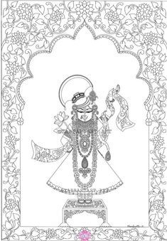 Pichwai Shreenathji Sketch, Pichwai Sketch Outline, Pichwai Sketch, Shrinathji Drawing, Shreenathji Drawing, Pichwai Drawing