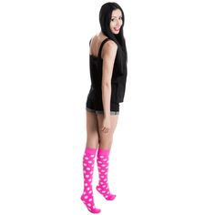 If You Want Your Look To Make You Stand Out Among A Crowd, These Neon Pink And White Polka Dot Knee Socks Will Set You Apart From The Rest! Made In Usa Size: Women's 7-11 Material: 80% Acrylic, 20% Nylon Length: 22" - 24" Before Stretched Cute Pink Hosiery For Spring, Casual Pink Hosiery, Playful Pink Fitted Socks, Playful Fitted Pink Socks, Casual Fitted Pink Hosiery, Orange Socks, Polka Dot Socks, Green Socks, Striped Socks