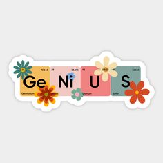 the word genius spelled with flowers on a sticker that says genius in multiple languages