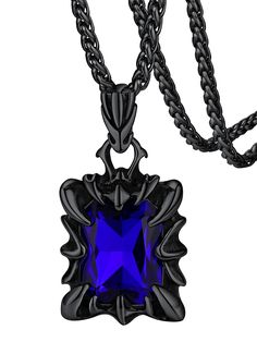 PRICES MAY VARY. ❤Gothic Dragon Necklace: Add a touch of gothic biker style to your look with this cool dragon claw pendant featuring a shining gemstone. Perfect for a manly man. 💙Stainless Steel Necklace: Made of high-grade 316L stainless steel, this gothic necklace is durable and safe to wear. The quality lobster-claw clasp makes it easy to put on. Lightweight and comfortable for everyday wear. 💚Sparkly Gemstone Necklace: Green/red/blue stone size: 15.5*20.5mm. Black onyx size: 10*12mm. Chai Red Necklaces, Black Gemstone Necklace, Gothic Dragon, Manly Man, Cool Jewelry, Raven Necklace, Rectangle Necklace, Blue Crystal Necklace, Claw Necklace