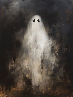 a painting of a ghost in the dark with white light coming from it's head