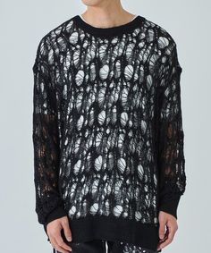 MESH KNIT PULLOVER Black Knit, Mesh, Black