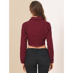 Elevate your wardrobe with the Allegra K Women's Turn Down Cropped Denim Jacket in a striking burgundy hue. This essential piece blends timeless style with modern flair, perfect for versatile styling.

- **Color:** Burgundy
- **Size:** Medium
- **Material:** Denim
- **Gender:** Female
- **Age Group:** Adult
- **Features:** Frayed hem, cropped length, button-down front

Crafted with a washed denim finish and a chic frayed hem, this jacket offers a fresh take on the classic denim jacket. Its cropp Long Sleeve Jean Jacket, Demin Jacket, Jacket Making, Classic Denim Jacket, Cropped Denim Jacket, Washed Denim, Cropped Denim, Denim Wash, Timeless Style