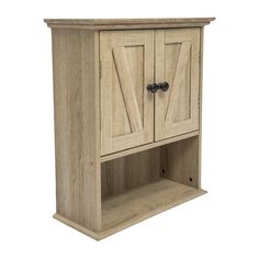 a wooden cabinet with two doors and one drawer