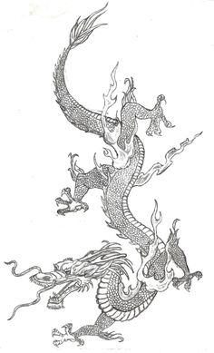 an ink drawing of a dragon with two people on it's back and arms