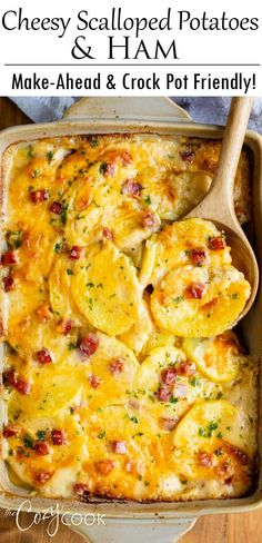 a casserole dish with potatoes and ham