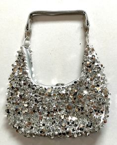 Sequin Handbag Silver - Etsy Colombia Elegant Handheld Hobo Bag For Evening, Elegant Evening Handheld Hobo Bag, Elegant Evening Hobo Bag, Trendy Party Hobo Bag, Silver Tote Bag For Party, Trendy Hobo Bag With Removable Pouch For Party, Trendy Handheld Shoulder Bag For Party, Trendy Silver Evening Bag With Removable Pouch, Trendy Party Hobo Bag Tote