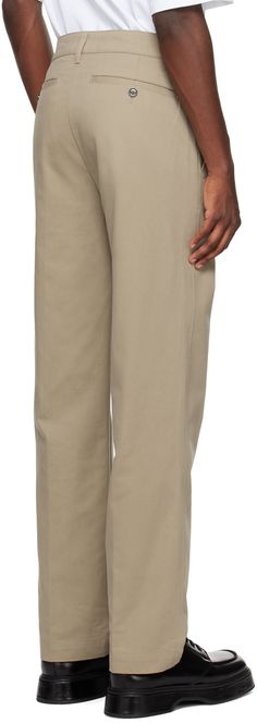 Cotton twill trousers. · Belt loops · Four-pocket styling · Button-fly · Creased legs · Horn hardware Supplier color: Clay Beige Workwear Bottoms With Patch Pockets, Beige Chinos With Pockets For Workwear, Khaki Chinos With Patch Pockets For Work, Khaki Chinos With Pockets For Work, Khaki Chinos For Workwear, Workwear Khaki Chinos With Welt Pockets, Khaki Chinos Trousers For Work, Beige Workwear Pants With Hip Pockets, Beige Work Pants With Hip Pockets