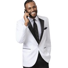 "This Classic White Notch Tuxedo Comes In An Affordable White Microfiber Fabric That Is Wrinkle Resistant. The Jacket Features One Covered Button, A Full Satin Black Shawl Lapel, No Vents, And Pleated Classic Fit Pants. The Pants Come With A Six-Inch Drop And Are Adjustable, Allowing Them To Be Let Out 2 Inches Or Taken In Up To 4 Inches. The Pants Also Come Unfinished At The Bottom For Custom Hemming." White Tailored Blazer For Black-tie Events, White Tailored Blazer For Black Tie Events, White Notch Lapel Blazer For Black Tie Event, White Notch Lapel Blazer For Black Tie Occasions, Black Shawl, Classic White, Workout Pants, Mens Suits, Blazer Suit