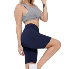 ** High Waisted Yoga Biker Shorts For Women, Tummy Control Workout Spandex Shorts Comfortable And Breathable Material - 87% Polyester, 13% Spandex, The Stretchable Fabric Is Carefully Chosen To Ensure Maximum Comfort-Ensures No Itching, Irritation Or Chafing. With A Wide, High Rise Waistband With Tummy Control, These Yoga Leggings Are Perfect For Active Women Color: Navy Short Leggings With Built-in Shorts For Yoga, Blue Stretch Seamless Athletic Shorts, Blue Seamless Activewear Shorts, Blue Seamless Stretch Athletic Shorts, Seamless Blue Athletic Shorts, Blue Seamless Athletic Shorts, Blue Seamless Short Activewear, High Stretch Blue Shorts, High Stretch Elastane Shorts For Pilates