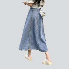 Introducing our street-inspired. fit & flare. rock-washed denim skirt from the 2023 Spring-Summer Collection ââ‚?the perfect expression of street style!Why You'll Love This SkirtTextured to keep you fashion-forward and comfy. this skirt is all about merging classic denim trend with contemporary street style. With its tall-waist and silhouette & flare silhouette. you get the perfect blend of comfort and fashion. Plus. the stonewashed look is perfect for adding a distinct retro-inspired mode to yo Non-stretch Mid-rise Denim Skirt For Spring, Trendy Long Non-stretch Denim Skirt, Casual Long Denim Skirt, Trendy Long Denim Skirt For Summer, Spring Straight-leg Denim Blue Skirt, Non-stretch Long Denim Skirt, Wide Leg Denim Skirt For Spring, Non-stretch Mid-rise Summer Skirt, Non-stretch Mid-rise Skirt For Summer