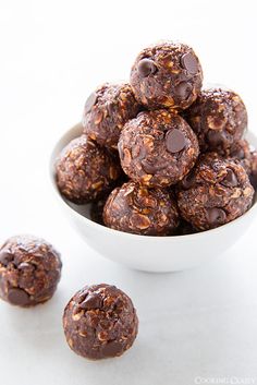 a white bowl filled with chocolate energy bites