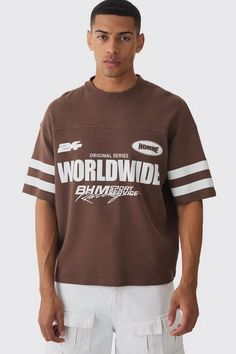 🛒 Selling Fast! Add To Bag Sporty Brown Short Sleeve T-shirt, Brown Text Print Crew Neck T-shirt, Brown Crew Neck T-shirt With Text Print, Brown Crew Neck T-shirt With Logo Print, Brown Logo Print Top For Streetwear, Brown Sporty Short Sleeve T-shirt, Sporty Brown Short Sleeve Top, Brown Letter Print T-shirt With Crew Neck, Retro Brown Crew Neck T-shirt