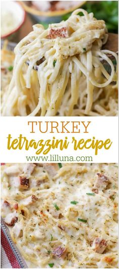 turkey tetrazzini recipe in a casserole dish