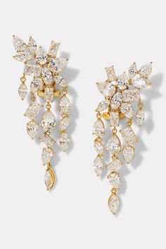 Add a touch of modern glamour to your outfit with these statement-making chandelier earrings featuring carefully placed mixed-cut CZ stones. Elevate your look with a sparkling touch of intricate detail. Waterfall Earrings, Cluster Chandelier, Gold Chandelier Earrings, Fine Jewellery Earrings, Elevate Your Look, Cz Stone, Touch Of Modern, Chandelier Earrings, Ring Bracelet