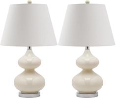 pair of white ceramic table lamps