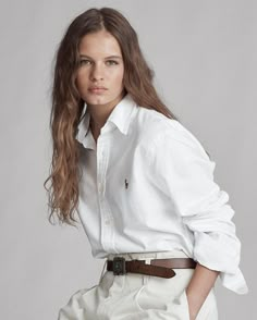 Oxford Shirt Outfit, Oxford Shirt Women, Ralph Lauren Shirt Women, Button Down Outfit, White Shirt Outfits