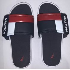 Nautica Boys Bower Youth Sandals, Navy White Red Sz 13 And 1 New With Tags Without Box Nautica Bower Youth Slides Slide Sandals Comfort Red White Blue Kids/Youth Super Comfortable And Stylish Nautica Slides In Navy Red And White Perfect For Everyday Wear, The Pool, Park, Beach Etc Casual Slip-on Sport Sandals For Water Sports, Casual Slide Sandals For Water Sports, Casual Non-slip Slides For Water Sports, Sporty Round Toe Sport Sandals For Swimming, Sporty Round Toe Sandals For Water Sports, Casual Blue Sandals For Water Sports, Sporty Sandals For Water Sports, Casual Open Toe Flip Flops For Water Sports, Casual Red Sandals For Outdoor