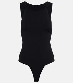 Campagna jersey bodysuit in black - Khaite | Mytheresa Chic Seamless Second-skin Bodysuit, Modern Fitted Bodysuit For Night Out, Fitted Modern Bodysuit For Night Out, Chic Fitted Polyamide Bodysuit, Chic Second-skin Bodysuit With Seamless Construction, High Stretch Nylon Bodysuit For Night Out, Fitted Black Modern Bodysuit, Modern Black Fitted Bodysuit, Modern Fitted Black Bodysuit