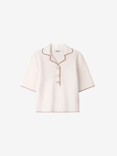 Composition : COTTON 45%, ACRYLIC 55%Country of Origin : China Knit Collar Top For Work, Knit Tops With Collar For Work, White Knit Collared Top, Collared Knit Top For Work, Beige Collared Top For Loungewear, Collared Ribbed Knit Top For Work, Knitwear, Composition, China