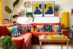 a living room filled with lots of colorful furniture