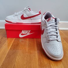 Nike Dunk Low Vast Grey/Varsity Red/White Fj0832-011 Men's Size 12. Dunk Low Vast Grey, Nike Dunk Low, Dunk Low, Nike Dunk, Nike Dunks, Mens Shoes Sneakers, Men's Nike, Nike Men, Nike Shoes