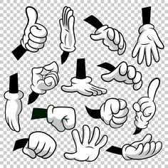 hand gestures and pointing fingers in different positions, with green arrow on the bottom right corner