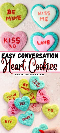 Easy Conversation Heart Cookies | Valentine Day Food Valentine Sugar Cookie Recipe, Heart Cookies Recipe, Making Sugar Cookies, Valentine Sugar Cookies, Sweet Sayings, Sugar Cookie Recipe