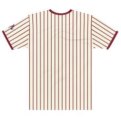 The Story The Deets The Care If Larry Bowa, Richie Ashburn, Mike Schmidt, and a textile factory all had a baby together, then it might turn out looking something like this. A staff favorite, this old school vintage maroon pinstripe jersey tee is a nod to all the Philadelphia baseball legends that we watched growing up or heard about from our fathers and grandfathers. Root for the Fightins in style as you rock this super unique retro classic tee that's perfect for summer nights at the Bank or for Striped Cotton Baseball Jersey For College, Casual Striped Tops For Baseball Season, Game Day Jersey Top With Three Stripes, Collegiate Striped Tops For Game Day, Striped Collegiate Tops For Game Day, Varsity Tops With Three Stripes For Baseball Season, Team-colored Tops With Three Stripes For Baseball Season, Collegiate Striped Tops With Team Name, Red Three-stripes Tops For College