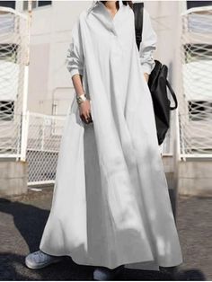 Women's Cotton Linen Dress Casual Dress Swing Dress Maxi long Dress Cotton And Linen Basic Casual Daily Outdoor Winter Dress Daily Shirt Collar Pocket Long Sleeve Summer Spring Fall 2022 Loose Fit 2023 - US $35.99 Moroccan Kaftan, Loose Clothing, Princess Sleeves, Loose Maxi Dress, Maxi Shirts, Princess Dresses, Islamic Clothing, Vestidos Vintage, Linen Style