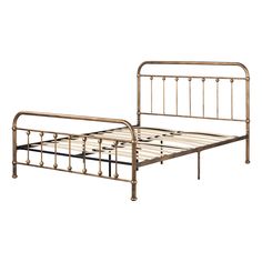 a metal bed frame with no headboard and foot board is shown against a white background