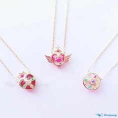 OrcaJump - Sailor Moon Necklace - 18k Gold Plating - 925 Silver - Embellished with Crystals - Available in 3 Captivating Patterns Pink Tarnish-resistant Round Jewelry, Pink Round Pendant Gold Plated Jewelry, Pink Gold-plated Round Pendant Jewelry, Pink Gold Plated Round Pendant Jewelry, Pink Sterling Silver Jewelry, Tarnish Resistant, Sailor Moon Necklace, Sailor Moon Jewelry, Pearl Jewelry Necklace, Ruby Necklace