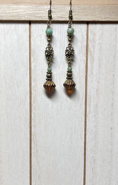 Earrings Handmade Beaded, Handmade Beaded Earrings, Bohemian Handmade, Handmade Earrings Beaded, Rustic Boho, Long Dangle Earrings, Gold Wash, Czech Beads, Style Earrings