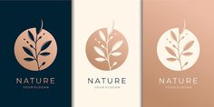 three different logos with leaves in the middle and one for nature on it's side