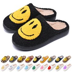 PRICES MAY VARY. Comfy Soft plush fluffy upper and a simple trendy cute smile face decoration bringing you an experience of relaxing, comfort, fashion and healthcare. Easily slip on and off. And the cozy plush keeps your feet warm and breathable without the toes sweating. Perfect gift for family and friends. Non-slip lightweight durable rubber sole to ensure safty and the material itself also provides protection for the floor from scratches. Our house slippers are very suitable for special event Smile Face Slippers, Smile Slippers, Happy Face Slippers, Smiley Face Slippers, Winter Pillows, Indoor Outdoor Slippers, Slides Slippers, Cute Slippers, Smile Design