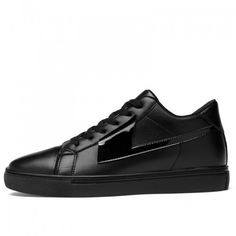 Low Top Elevator Leather Sneakers for Men Increase Height 3.2inch / 8cm Black Lift Board Shoes Black Skate Shoes With Rubber Sole And Flat Heel, Black Skate Shoes With Rubber Sole, Black Patent Leather Lace-up Shoes, Trendy Black Leather Skate Shoes, Black Patent Leather Low-top Lace-up Shoes, Leather Skate Shoes With Rubber Sole, Casual Low-top Patent Leather Lace-up Shoes, Casual Black High-top Leather Shoes, Casual Patent Leather Low-top Lace-up Shoes