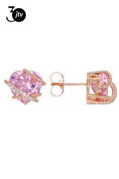 Bella Luce�� pink and white diamond simulants 9.90ctw heart and round, Eterno��� 18k rose gold over sterling silver heart earrings. Measures approximately 0.44" L x 0.44" W and has pushback backings. Diamond equivalent weight is 6.00ctw. Sterling Silver Heart Earrings, Silver Heart Earrings, Diamond Simulant, Sterling Silver Heart, Heart Earrings, Silver Heart, 18k Rose Gold, Pink And White, White Diamond