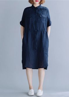 Navy side open Button Pockets Shirt Dress Short SleeveFabric: Cotton 45%, Linen 55%Size & Fit: Fit: This garment fits true to size.Length: Size XL measures 41.73"from shoulder to hemBust: Great for any cup size. Waist: Loose Fit. Comfortable room throughout midsection.Hip: Loose Fit - room for hips. Hand Wash Cold. Shirt Dress Short, Comfortable Room, Dress Short Sleeve, Current Fashion Trends, Pocket Shirt, Cup Size, Dress Short, Trendy Dresses, Women's Fashion Dresses