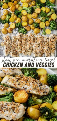 chicken and veggies on trays with text overlay