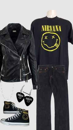 Nirvana Tshirt Outfit, Nirvana Tshirt, Nirvana Shirt, Glam Rock, Tee Outfit, Nirvana, Grunge Outfits