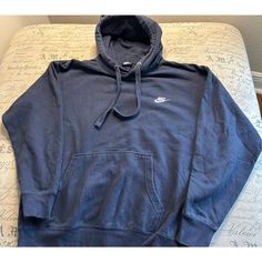 Brand: Nike Color: Blue Size: Men’s Large Condition: Gently Used - Good Please Note: Color May Vary Slightly Due To Screen And Lighting. All Items, Unless Marked Nwt, Are Gently Used And May Have Signs Of Wear. Vintage Items Are 20-40 Years Old!!! We Try To Call Out Any Flaws/Imperfections In The Description. Please View All Photos For Condition And Feel Free To Message Me For More Pictures Or Measurements. Please Wash All Items Prior To Wear. Want This Piece For A Lower Price? Then, Shop My Clo Nike Casual Long Sleeve Hoodie, Casual Nike Hoodie Sweatshirt, Nike Blue Hoodie For Fall, Blue Nike Hoodie For Fall, Nike Casual Cotton Hoodie, Casual Nike Cotton Hoodie, Navy Long Sleeve Casual Hoodie, Nike Casual Hooded Top, Nike Casual Top With Drawstring Hood