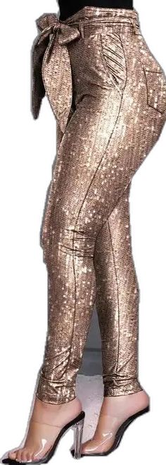 Glamorous Party Leggings With Stretch, Glamorous Stretch Leggings For Party, Gold Pants For Night Out In Summer, Gold Pants For Summer Party, Gold Stretch Leggings For Party, Gold Bottoms For Summer Party, Gold Sequined Bottoms For Fall, Gold Bottoms For Spring Party, Gold Bottoms For Summer Evening Events