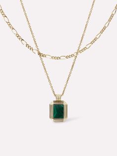 Green Emerald Necklace With Detachable Pendant As Gift, Elegant Green Double Strand Jewelry, Layered Gold Plated Jewelry As Gift, Elegant Gold Malachite Jewelry, Elegant Layered Gold-plated Jewelry, Elegant Layered Gold Plated Jewelry, Yellow Gold Malachite Pendant Jewelry, Layered Yellow Gold Jewelry As Gift, Layered Yellow Gold Jewelry Gift