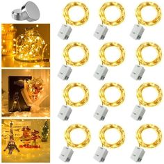 10 pack christmas lights with gold wire for home decor and decoration, including the eiffel tower