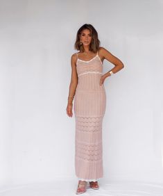 SR1192J knit maxi dress One & Only Elegant Crochet Knit Maxi Dress, Open Knit Midi-length Vacation Dresses, Open Knit Midi Length Dress For Vacation, Chic Open Knit Crochet Dress For Spring, Fitted Lace Dress With Open Knit Detail, Fitted Lace Dress With Open Knit, Spring Fitted Knitted Maxi Dress, Chic Textured Knit Spring Dress, Spring Open Knit Lace Dresses