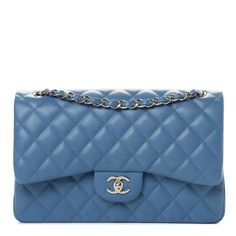 100% Authentic, Brand New Chanel Caviar Quilted Jumbo Double Flap Blue. This is an authentic CHANEL Caviar Quilted Jumbo Double Flap in Blue. This stylish shoulder bag is crafted of luxurious caviar textured leather in blue. It features a leather threaded light gold chain link shoulder strap, a rear patch pocket, and a front flap with a gold CC turn lock. The flap opens to an inner flap and matching leather interior with patch pockets. Size Base length: 11.75 in Height: 7.00 in Width: 3.50 in Dr Blue Chanel Bag, Handbag 2022, Handbags 2022, Handbags Big, Blue Chanel, Chanel Mini Flap Bag, Handbag Trends, Boho Handbag, Brown Handbags