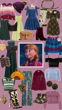 a collage of frozen princess outfits and accessories